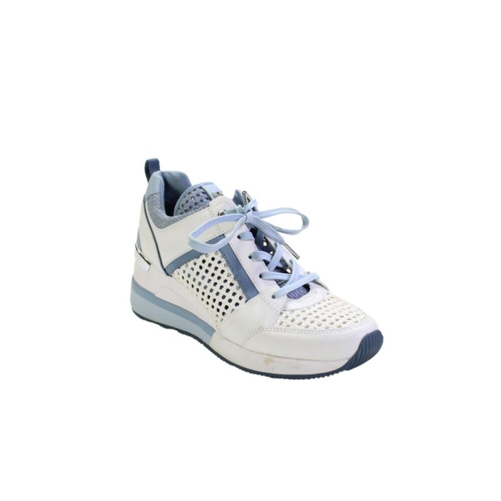 Michael Michael Kors Womens Woven Leather Wedge Sneakers Shoes Blue White Sz 8M